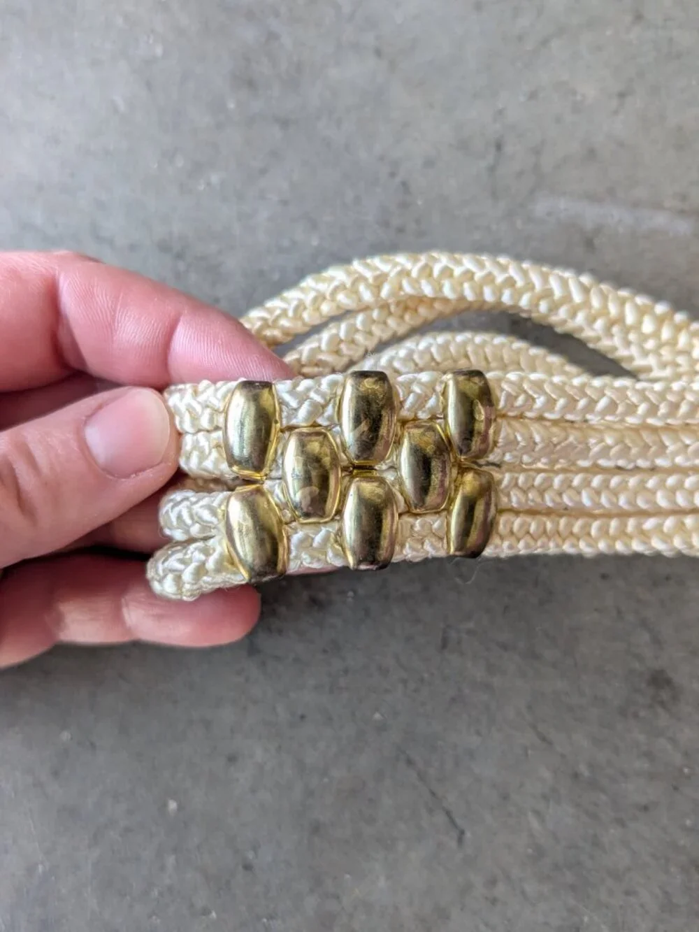Vintage 1980s Floral Cloisonne Buckle Ivory Gold Rope Belt one size